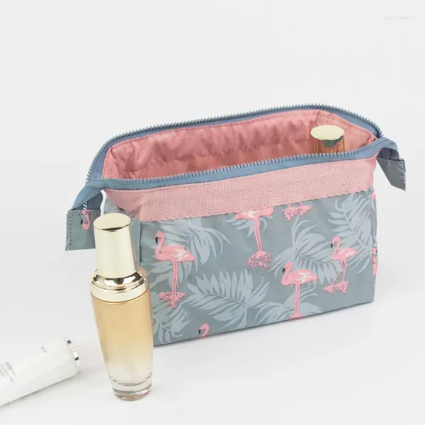 Scatole portaoggetti da viaggio Flamingo multifunzionale moda cotone portatile carino borsa da toilette telaio in acciaio tela ragazze trucco