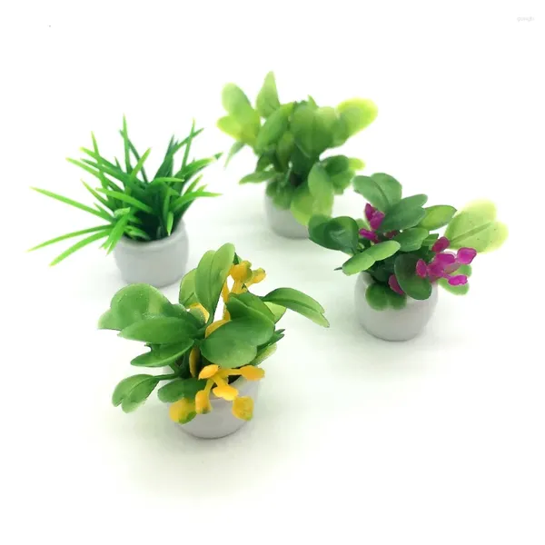 Dekorative Blumen 4 teile/satz Puppenhaus Pflanze Miniatur Bonsai Mini Topf Blume Modell Kleine Gefälschte Grün Spielzeughaus Möbel