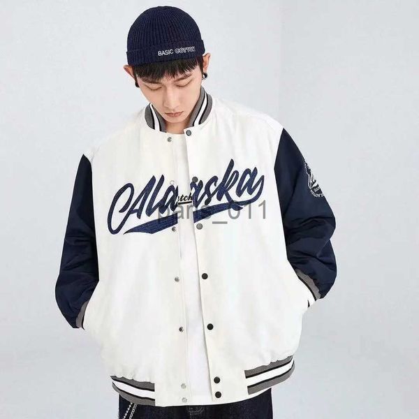 Jackets masculinos Spring Men's Colorful Contrast Baseball Jacket American Fashion Casal Loose Casual Casual Retro Borderyy Academy Jacket X1016