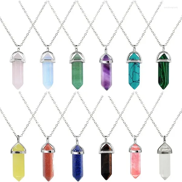 Anhänger Halsketten 20 stücke Natürliche Stein Chakra Reiki Heilung Sechseckige Opal Amethysten Rosa Quarz Kristall Pendel Halskette