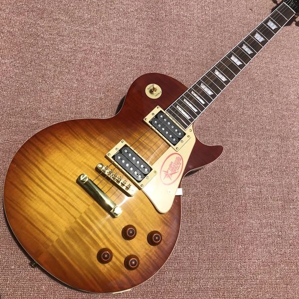 Encadernação de trastes de guitarra elétrica, cor tabaco sunburst, hardware dourado superior de bordo tigre, guitarra de alta qualidade, frete grátis