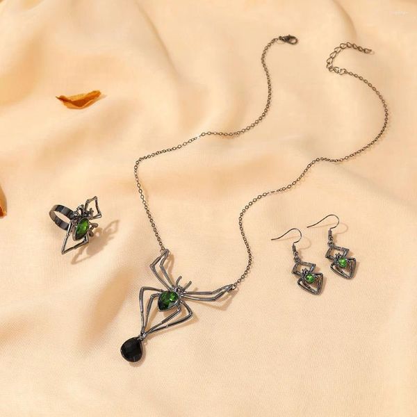 Комплект ожерелья и серег, винтажный кристалл, черный кулон-паук, готический гранж, эстетика Y2k, колье в виде розы и сердца, женские украшения на Хэллоуин