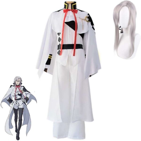 Cosplay anime ferid bathory owari no seraph of the end cosplay traje peruca vampiro branco uniforme halloween carnaval festa terno