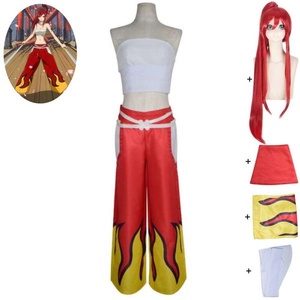 Cosplay Anime Fairy Tail Erza Scarlet Costume Cosplay Parrucca Terra Terra Regina Donna sexy Vestito rosso Vestito da gioco di ruolo per feste di carnevale di Halloween