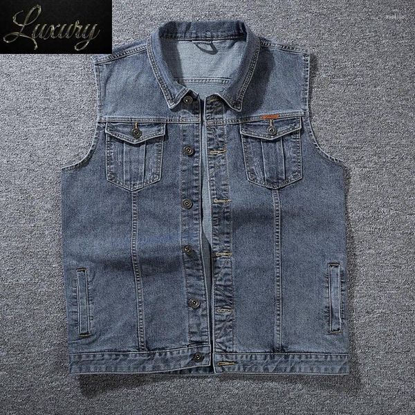 Gilet da uomo 5 colori vintage denim lavato grigio jeans senza maniche giacche da cowboy gilet casual uomo gilet plus size 8XL 7XL 6XL