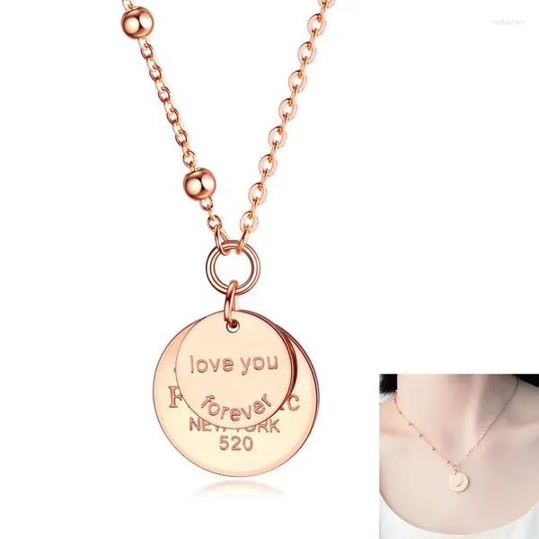 Catene Collana da donna classica con doppio strato di amore eterno, placcata in oro rosa, con ciondolo tondo, per ragazza, catena con clavicola, gioielli regalo