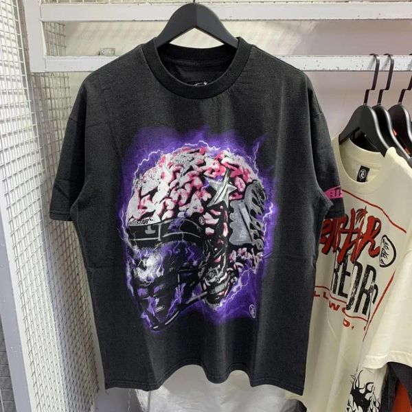 Homens Camisetas Oversized Hellstar Studios Manga Curta Camiseta Preto Vintage Roxo Impressão Para Homens Mulheres Camiseta