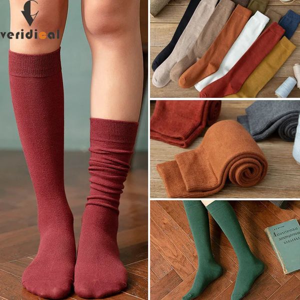 Meias Meias Hosiery Long Socks Mulheres meias de algodão orgânico Solid quente coxa High Ladies Girls Street Moda Young Casual Knee Socks Harajuku 231016