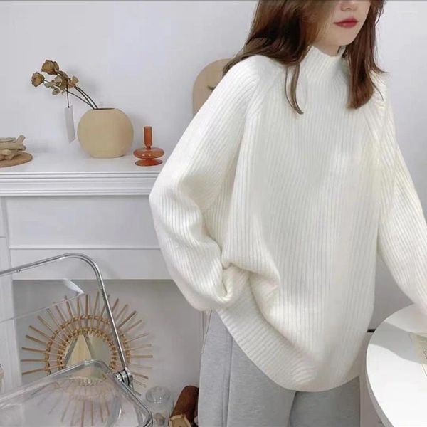 Kadın Sweaters 2023 O boyun beyaz kazakları kadınlar bol miktarda katı Kore Maçlı Kore moda kıyafetleri öğrenciler gençler örgü v525