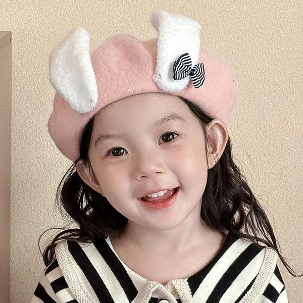 Hüte Koreanische Version der Kinderohren Wolle Baskenmütze Herbst- und Wintermode Baby Literarische Retro Niedliche Malermütze