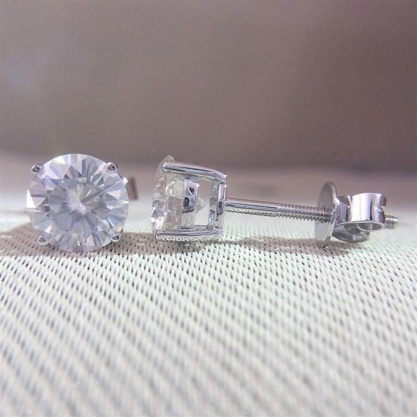 Genuíno 14k 585 ouro branco parafuso volta df cor 2ctw teste positivo corte redondo moissanite brincos de diamante para mulher cj191203241i