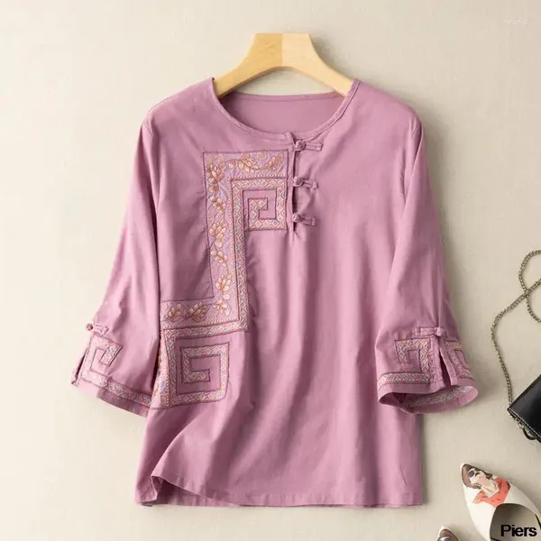 Ethnische Kleidung 2023 Traditionelle chinesische Hemdstil Tops Retro Folk Blumendruck Blusen Frauen Tägliche Chiffonbluse