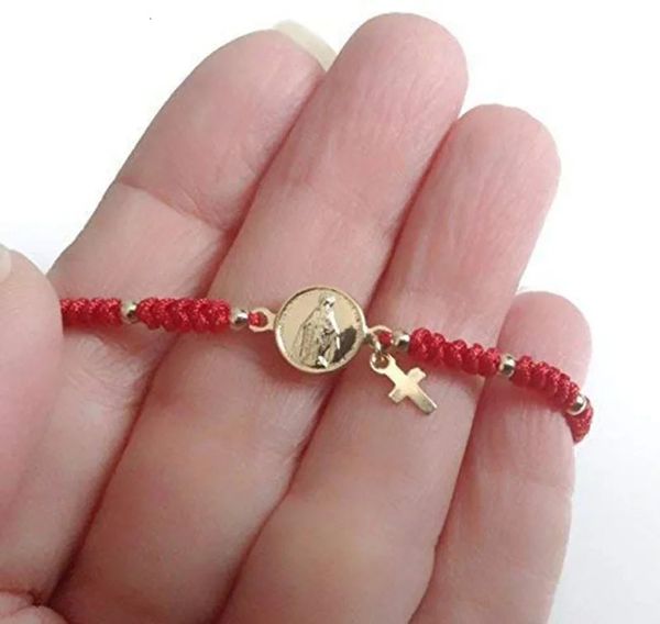 Catena 12 pezzi Bracciale con cordino rosso regolabile con medaglia della Vergine Maria Virgen la Milagrosa 231016