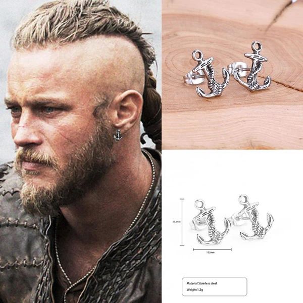 Stud Earrings Design Pirate Ship Anchor Stainless Steel Vintage Fashion Odin Amulet Trendy Boy Jewelry