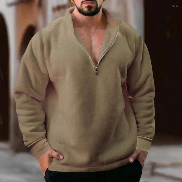 Felpe con cappuccio da uomo Maglione pullover Top a maniche lunghe Elegante pile con mezza cerniera Caldo casual Alla moda Per la prova del freddo