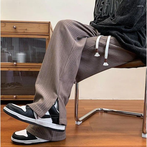 Pantaloni da uomo di marca Casual da uomo larghi tubo dritto moda coreana piedi divisi gamba larga pantaloni da uomo da strada in vita elastica Harajuku