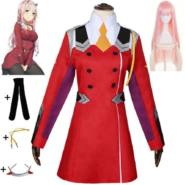 Liebling Anime im Franxx Zero Two Code Cosplay Kostüm Perücke sexy Frau Red Uniform Kleid Halloween Anzug