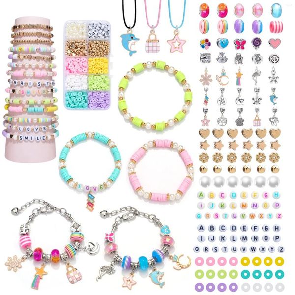 Strand diy pulseira fazendo kit acessórios de jóias com pingente encantos contas pulseiras e colar corda para meninas