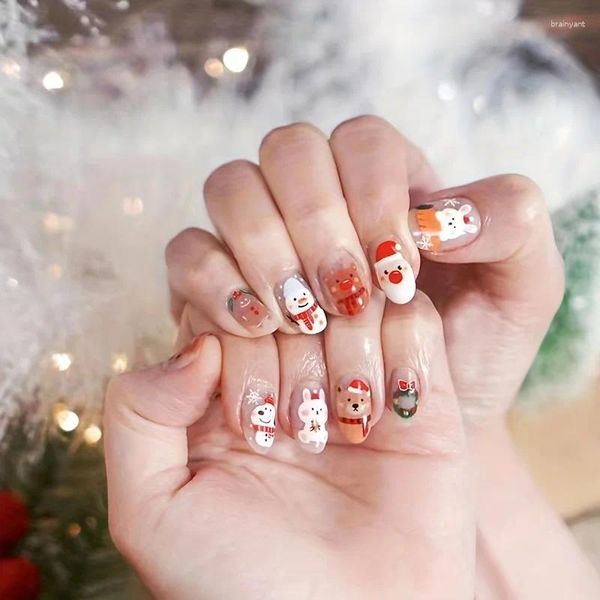 Falsche Nägel 24 Stück Schneeflocke Fake Nail Bär Hund Weihnachtsmann Design Frosted Cartoon Weihnachten Press On Full Cover Tips Stick