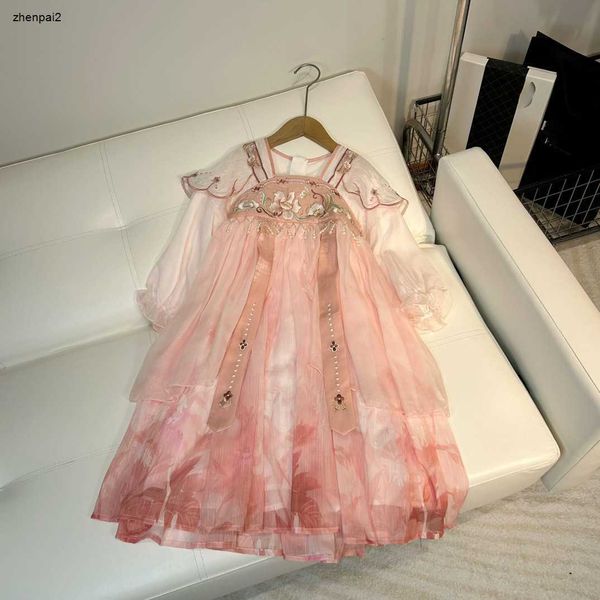 Luxuriöses Mädchenkleid, Designer-Babykleidung, bestickte Blumendekoration, Kinderkleid, Größe 110–150 cm, exquisiter traditioneller Kinder-Han-Rock, 11. August