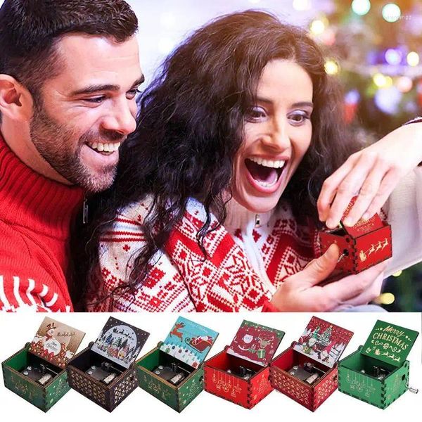 Dekoratif Figürinler Noel Müzik Kutusu Ahşap Vintage El Krank Dekor Oyuncak Tatil Hediyesi Sevimli Süsleme