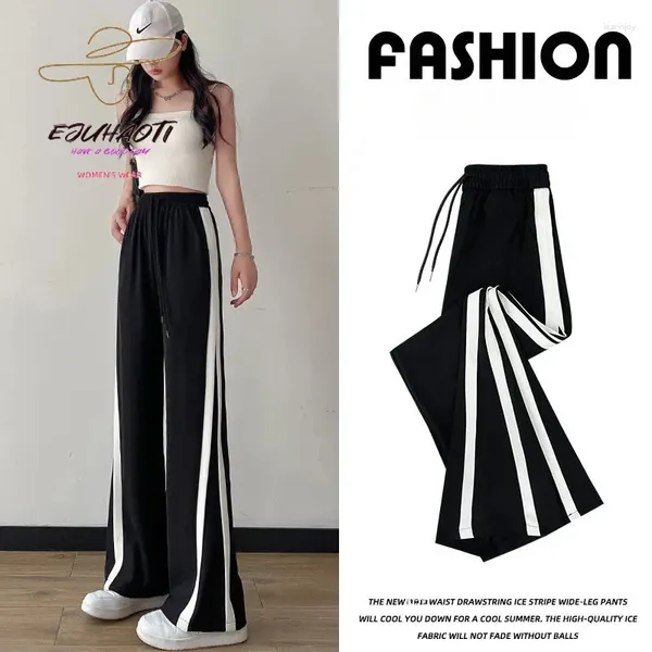 Damenhosen, Sommer, Damen, hohe Taille, Jogginghose, Damen, atmen, bequem, dünn, weites Bein, schwarzes Mädchen, koreanische Mode, Hose, Jogger