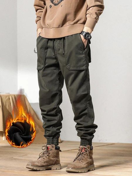 Herrenhosen Winter Cargo Multi-Pockets Dicke warme Fleece-Hosen Männlich Streetwear Slim Casual Cotton Thermal Jogger