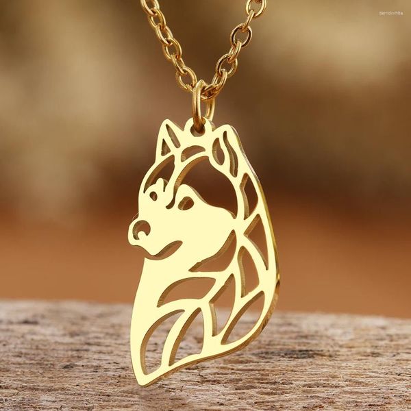 Anhänger Halsketten Edelstahl Nette Parodie Husky Tier Halsband Kette Mode Halskette Für Frauen Schmuck Party Freunde Geschenke