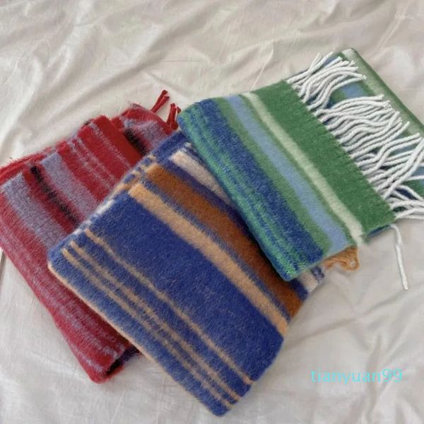 Schals Gestreifter Karierter Schal Damen Grils Kaschmir Regenbogen Großer Schal Pashmina Schals Damen Wintermode-Accessoires