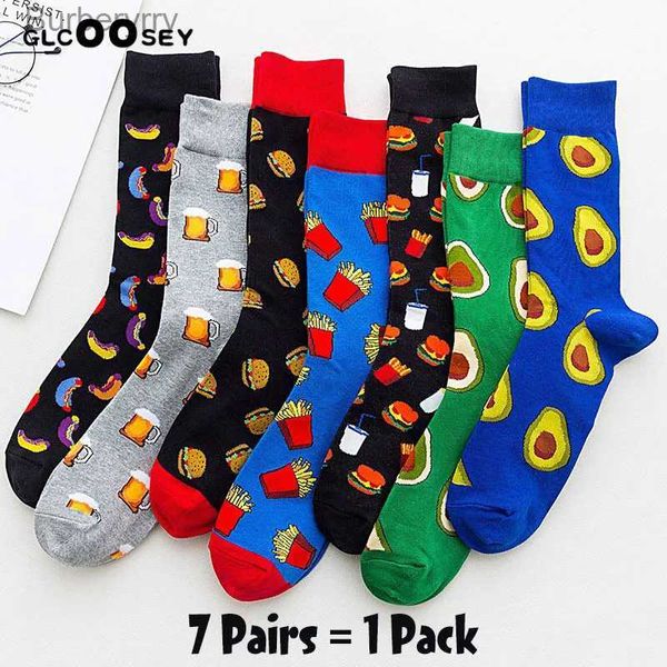 Herrensocken 5/6/7 Paare/Pack Bunte Männer Crew Party Verrückte Baumwolle Glücklich Lustig Skateboard Neuheit Kleid Hochzeit Für GeschenkeL231016