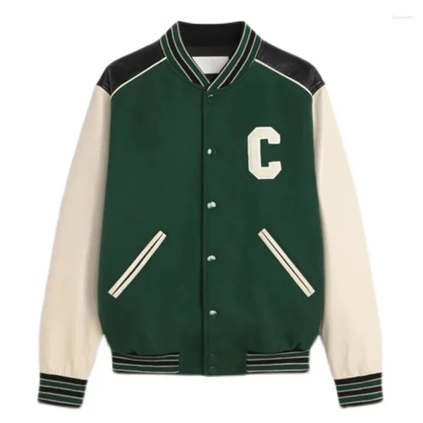 Giacche da uomo Street Casual Baseball Donna Uomo Patchwork C Grande Lettera Verde Oversize Autunno Inverno Bomber Varsity Giacca Coppia Cappotti