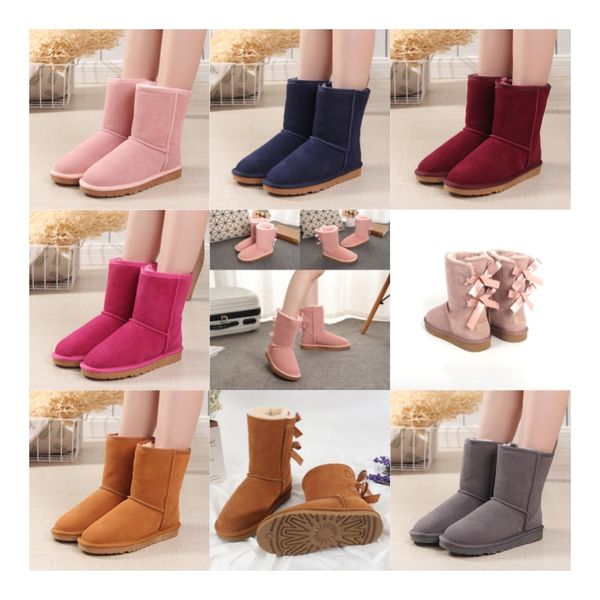 Designer Pelz Leder Damen Stiefel Wildleder Schneestiefel Schaffell Warme Winterschuhe für Mode Luxus Frau Kniehoher Stiefel Schwarz Rosa Khaki Australians Booties