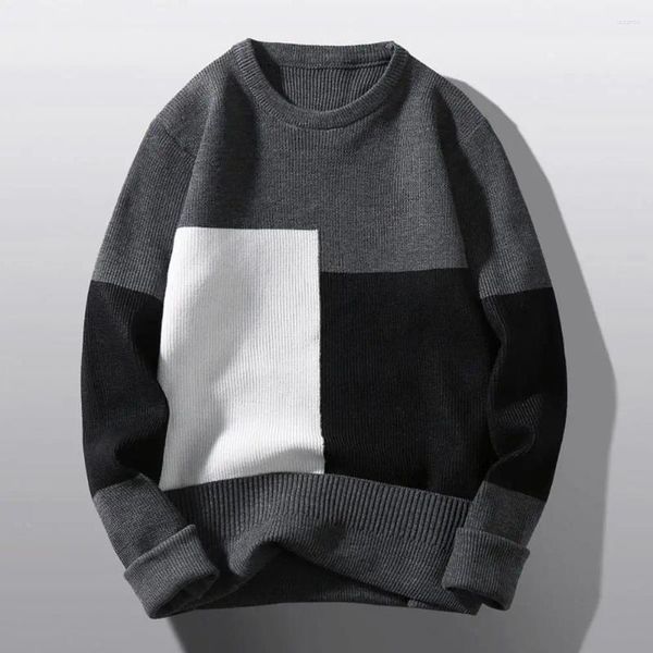 Erkek Sweaters Sıradan Yuvarlak Boyun Süvarisi Moda-Forward Rahat Colorblock Örme Kalın Sıcak Şık