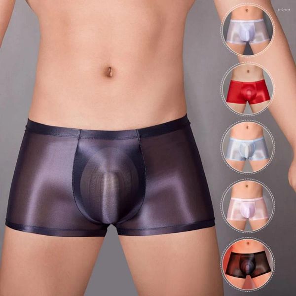 Mutande Oil Gloss Boxer sexy convessi a U ultra sottili attraverso la comoda biancheria intima elasticizzata da uomo Slip gay Lingerie