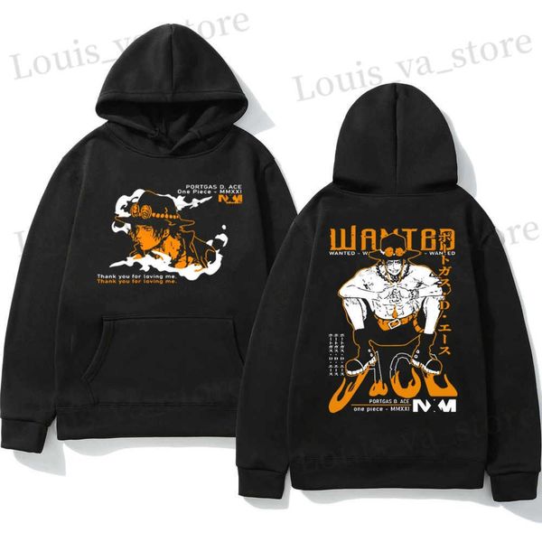 Moletons Masculinos Moletons Japão Anime One Piece Portgas D Ace Dupla Face Impressão Hoodie Harajuku Manga Outono Inverno Manga Longa Moletom Com Capuz Masculino T231016