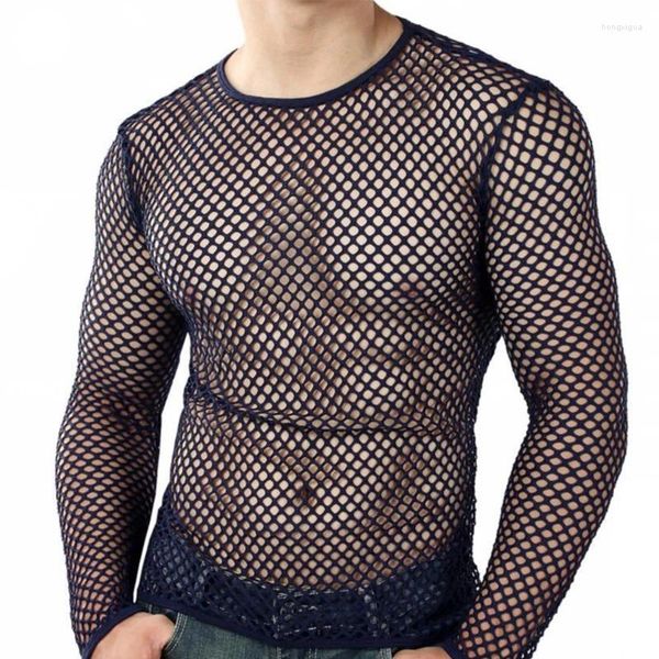 Magliette da uomo Canotte da uomo T-shirt Mesh See Through Fitness Pullover ad asciugatura rapida Streetwear Manica lunga O-Collo Abiti a rete 2XL