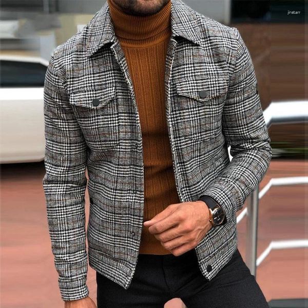 Männer Jacken Männer Herbst Winter Casual Schlank Plaid Jacke Mantel Mode Elegant Drehen Kragen Anzug Mantel Windjacke