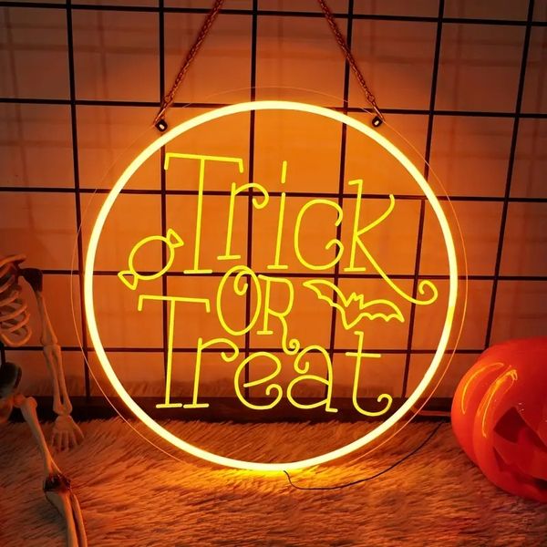 1pc USB-Schnittstelle Nachtlicht, LED Acryl bunte Wandleuchte, Neonlicht, Süßes oder Saures Halloween Nachtlicht für Wohnzimmer, Zimmer, Partydekorationen