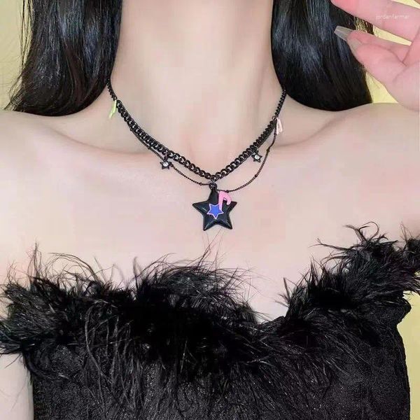 Girocollo Kpop Moda Gotica Hip Hop Harajuku Star Pentagramma Collana con ciondolo a catena per uomo Donna Ragazza Y2K 2000s EMO Accessori per gioielli