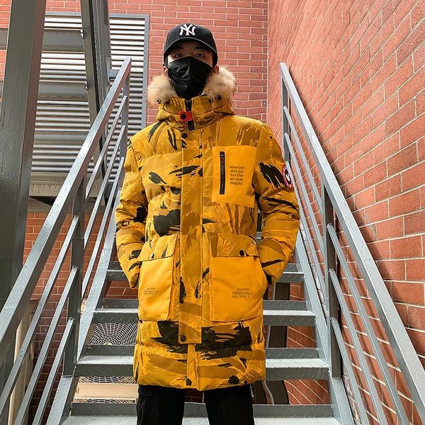 Piumini da uomo Parka invernali Giacche in cotone caldo con cappuccio lungo imbottito giacca autunno casual top Parka nero soffice cappotto giallo 231016