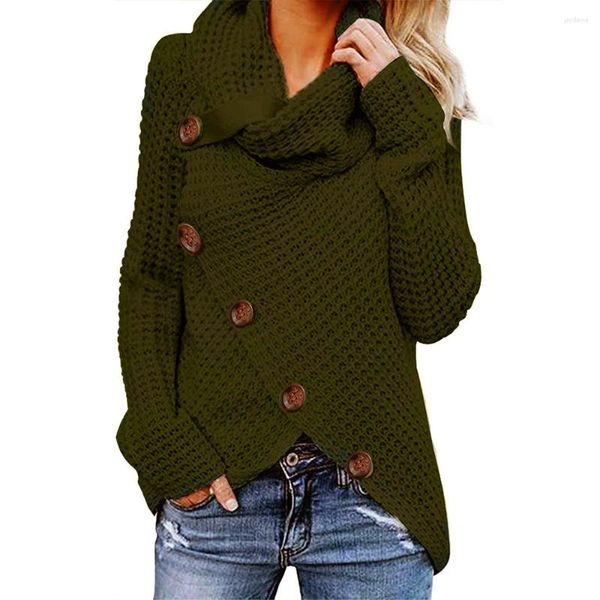 Kadın Sweaters Uzun Kollu Kış Kış Sıcak Kadın Dalak Kıyafetleri Katı Sweater O-Neck Buttons 2023 Moda Sonbahar Zarif Günlük Kadınlar