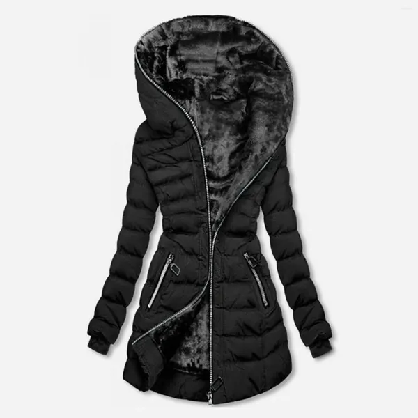 Kadın Trençkotları Kış Ceketleri Kadınlar 2023 Moda Kapşonlu Palto Slim Long Parka Mujer Pamuklu Yastıklı Sıradan Siyah Katlı Kadın