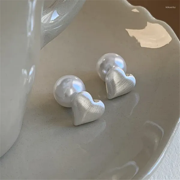 Серьги-гвоздики из серебра 925 пробы, иглы, сердце любви для женщин и девочек, милые свадебные украшения для пирсинга с жемчугом, подарки Eh835