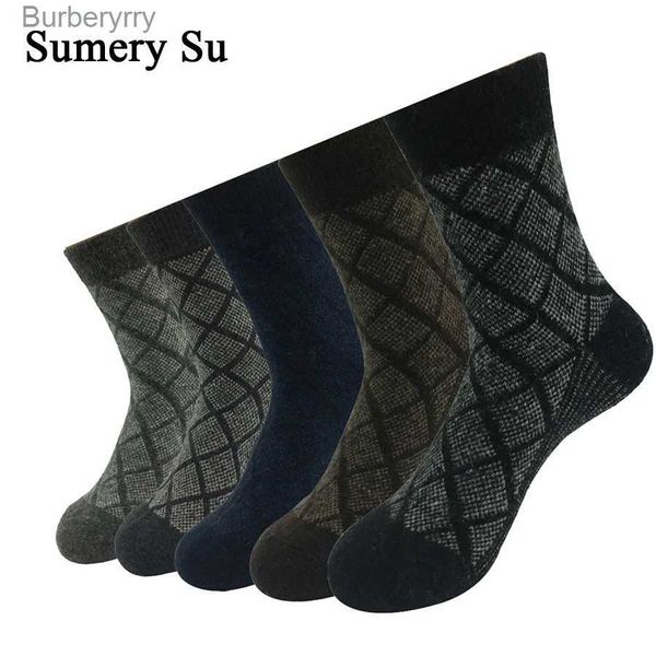 Мужские носки, 5 пар/лот, шерстяные мужские зимние кашемировые теплые повседневные носки Meias с ромбическим узором, виртуальная точка, 3 стиля, GiftL231016