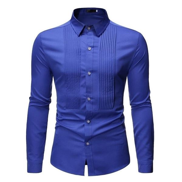 Royal Blue Casamento Smoking Camisa Homens Marca Moda Slim Fit Manga Longa Mens Vestido Camisas Business Casual Chemise Homme 210325231U