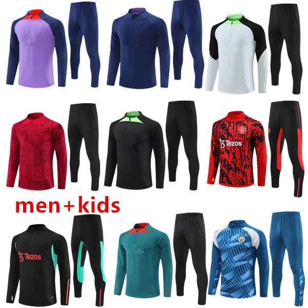 2023 2024 Мужские детские спортивные костюмы 23 24 Половина вытянутого футбольного тренировочного костюма Survetement Foot Chandal Комплекты для бега для мальчиков
