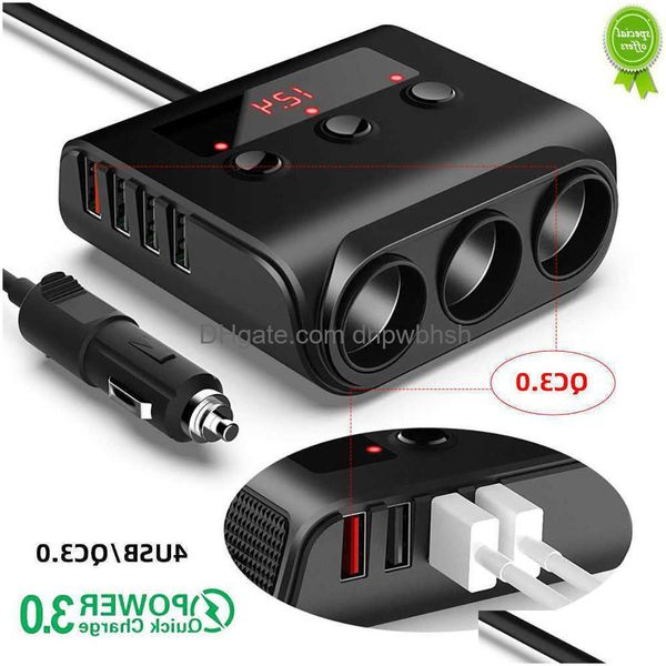 Auto 12-24V Zigarette Leichter Buchse Splitter Ladegerät Mit Auf/Off Schalter 4 Ports USB/3 usbaddqc 3,0 Für Gps Mobile Drop Lieferung