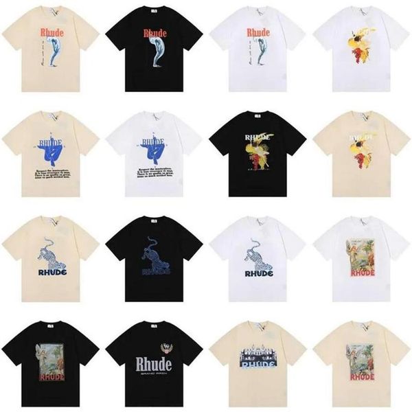 Summer rhude Brand Camiseta estampada Hombres Mujeres Camisetas con cuello redondo Primavera Verano High Street Style Quality Top Tees RHUDE Asian size2467