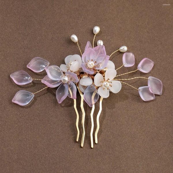 Fermagli per capelli Pettini laterali floreali Accessori decorativi per chignon in lega di metallo a forma di fiore elegante per le donne della sposa BN