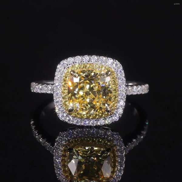 Küme Yüzükleri Gem'in Balesi 8x8mm Yastık Elmas-Fire CZ- Süslü açık sarı nişan yüzüğü 925 Sterling Gümüş Kadınlar İçin Söz